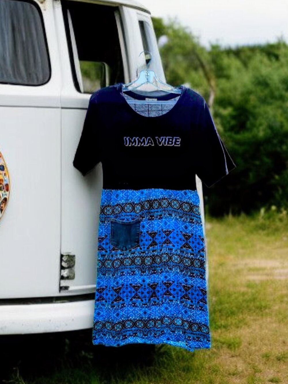 Upcycled Imma Vibe Block Print Tee Dress L XL
